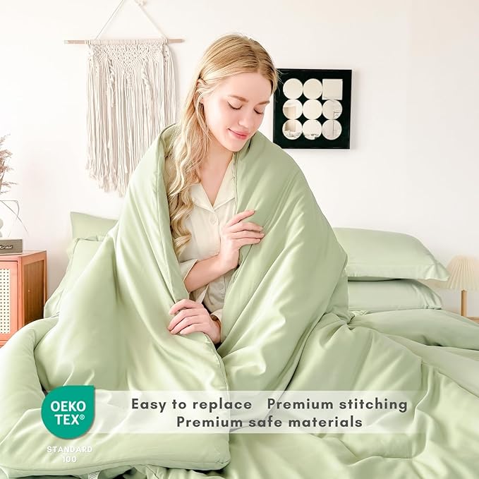 Cal King Comforter Set - 7 Pieces Sage Green Bed in a Bag Cal King Bedding Sets with Comforters, All Seasons Ultra Soft Comforter Bed Set with Sheets,Pillowcases & Shams (104"x90")