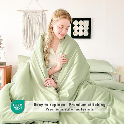 Cal King Comforter Set - 7 Pieces Sage Green Bed in a Bag Cal King Bedding Sets with Comforters, All Seasons Ultra Soft Comforter Bed Set with Sheets,Pillowcases & Shams (104"x90")