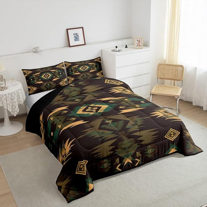 Feelyou Rustic Lodge Cabin Comforter Set,Western Southwestern Aztec Bedding Set Queen Size,Boys Girls Bedroom Room Decor,Bohemian Comforter,Western Farmhouse Bed Set for All Season