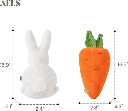 AELS Easter Bunny & Carrot Throw Pillows, Set of 2, Cute Bunny and Carrot Decorative Pillows, Spring Easter Decor for Sofa Couch Living Room Bedroom Nursery