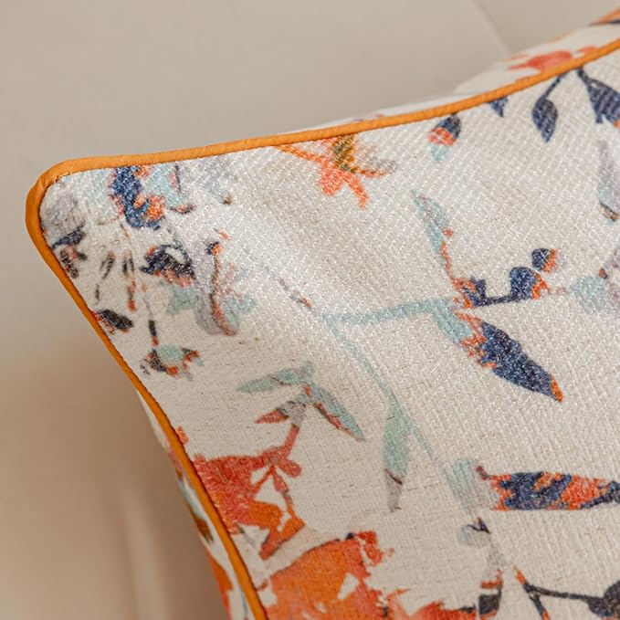 Throw Pillow Covers with Insert Included, with Embroidered Detail, 18 x 18 inches, Decorative Throw Pillow for Sofa Couch Bed (Orange Floral, 18" L x 18" W)