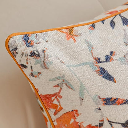 Throw Pillow Covers with Insert Included, with Embroidered Detail, 18 x 18 inches, Decorative Throw Pillow for Sofa Couch Bed (Orange Floral, 18" L x 18" W)
