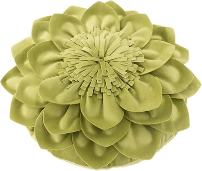 Decorative Throw Pillow 3D Flower Round Pillow Accent Handmade Cushion with Insert for Couch Bed Home Decor 14 Inch Green