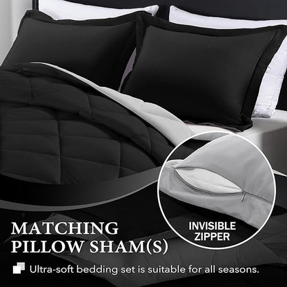 downluxe Twin Comforter Set - Black and Grey Twin Comforter, Soft Bedding Sets for All Seasons -2 Pieces - 1 Comforter (66"x92") and 1 Pillow Sham(20"x26")