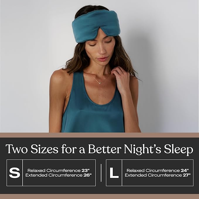 Lunya Washable Silk Sleeping Mask - Thermoregulating Mulberry Silk, Light Blocking and Comfortable Fit – Sleep Mask for Women and Men with Box - Piquant Teal - Large