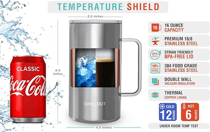 CHILLOUT LIFE Stainless Steel Vacuum Insulated Coffee Mug 20 oz (Set of 2) with Handle and Lid, Large Thermal Camping Coffee Mugs with Sliding Lid for Men & Women, Keeps Your Beverages Hot & Cold