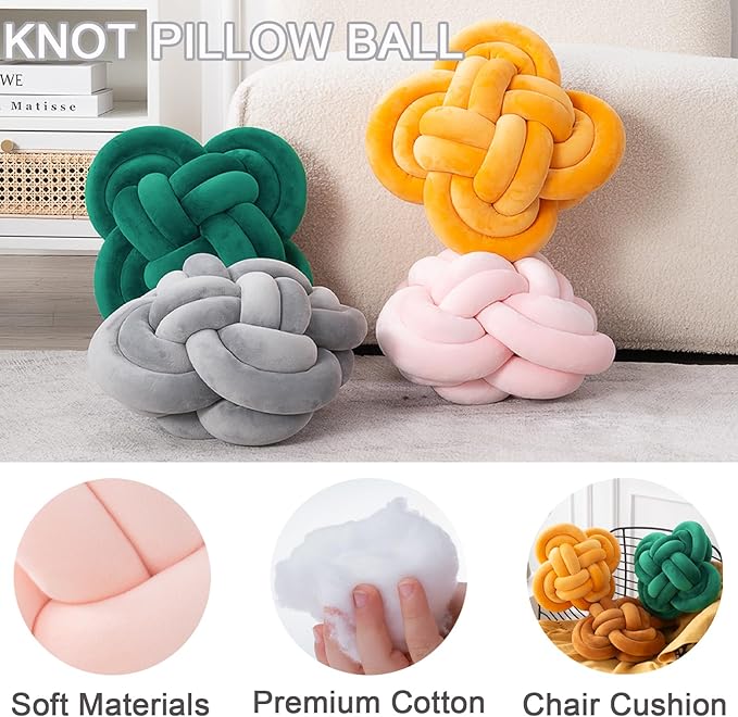 Xiashrk Knot Pillow, Decorative Throw Pillows with Soft Plush for Couch, 12" Knotted Pillows Black Dorm Room Decor Knot Pillow Ball Decorative Cushion for Bed Living Room