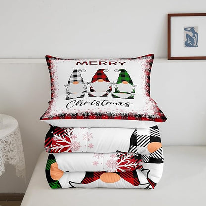 Merry Christmas Comforter Set Queen Size,Cartoon Santa Claus Bedding Set 3Pcs for Kids Boys Girls Room Decor,Red Black Checkered Snowflake Quilt Set Geometric Xmas Duvet Insert,2 Pillowcases