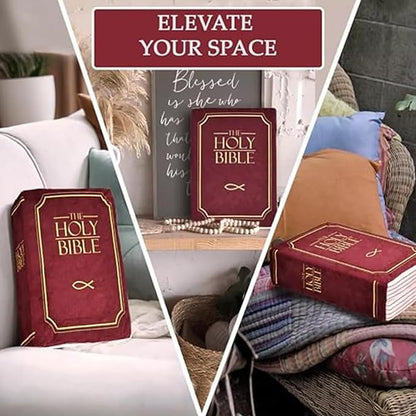 Bible Pillow Book Plush That Opens, Christian Holy Bible Stuff Religious Party Favors Gifts, Room Decorative Pillow for Bedroom Living Room (Blue)