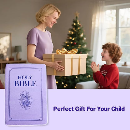 Bible Pillow Book Plush That Opens, Cozy Faith Bible Plushies, for Kids Adults Christian Gifts, Decoration for Bedrooms, Living Rooms (Purple)