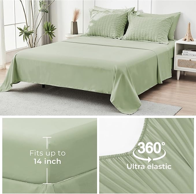 HYMOKEGE Light Green Twin XL Comforter Set Seersucker 5 Pieces, All Season Luxury Bed in a Bag for Bedroom, Bedding Set with Comforter, Sheets, Pillowcase & Sham