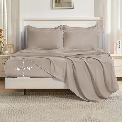 Andency Queen Comforter Set with Sheets Khaki - 7 Pieces Boho Tassel Bed in a Bag Soft Lightweight Bedding Sets, Fringe Bed Set with Comforter, Sheets, Pillowcases & Shams
