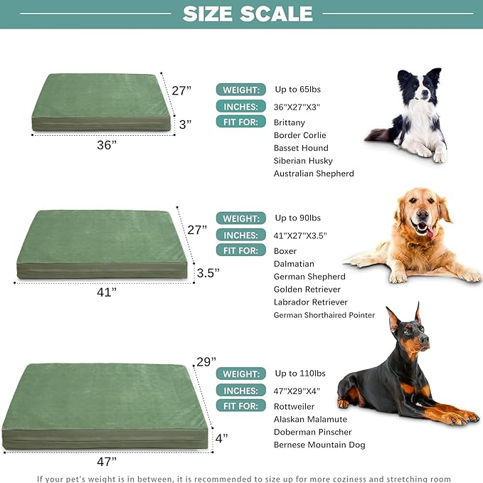 Outdoor Dog Beds Large Sized Dog Waterproof Washable, XL Leather Crate Pad 42 inch, Extra Large Orthopedic Foam Pet Bed with Removable Cover Reversible, Anti-Slip Kennel Pad, 41"x27", Green