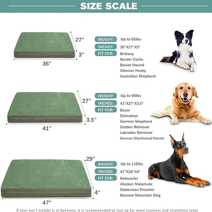Outdoor Dog Beds Large Sized Dog Waterproof Washable, XL Leather Crate Pad 42 inch, Extra Large Orthopedic Foam Pet Bed with Removable Cover Reversible, Anti-Slip Kennel Pad, 41"x27", Green
