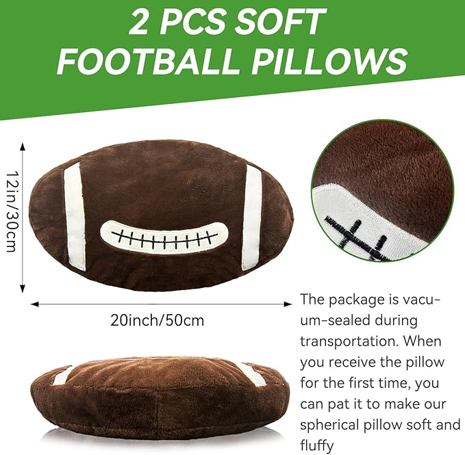 Football Pillow, 2 Pcs Soft Football Plush Throw Pillows, Cute Football Party Decorations Fluffy Sports Pillows for Bedroom Decor Valentines Day Gifts (20In)