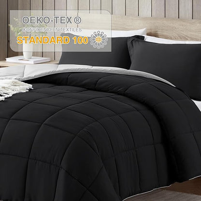 satisomnia Twin Comforter Set, Black Bedding Comforters Twin XL Size, 2 Pieces Down Alternative Bed Comforter Lightweight, Soft Quilted Bed Set Breathable, Reversible All Season Bedding Sets