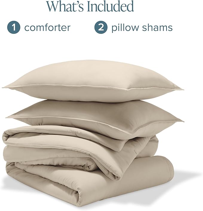 Bare Home Comforter Set - Queen Size - Ultra-Soft - Goose Down Alternative - Premium 1800 Series - All Season Warmth Comforter (Queen, Sand)