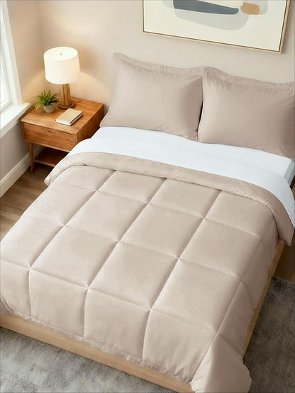 King Comforter Set - 3 Piece Bed Set for All Seasons - 1 Soft Quilted Comforter with Corner Tabs & 2 Pillow Shams - Comfy, Cozy & Breathable - Premium Down Duvet Insert - Oeko-TEX - King Size, Wheat