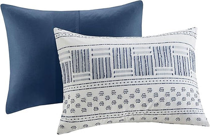 Hyde Lane Modern Navy Bedding, Blue King/Cal King Farmhouse Comforter Set, Cotton Top with Boho Style Clipped Jacquard Stripes 3-Pieces/W Matching Pillow Shams (104x90 inches, Navy)