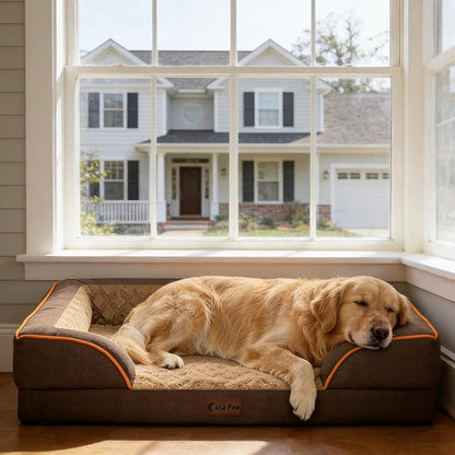 Orthopedic XXL Dog Beds, Waterproof Memory Foam Big Pet Bed for Extra Large Sized Dogs 53x42Inch, Non-Slip Bottom and Egg-Crate Foam Dog Couch Bed with Washable Removable Cover, Brown