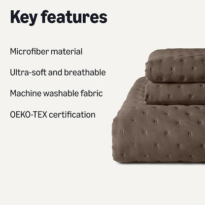 Amazon Basics Brushed Microfiber Quilt Set, Extra Soft with Natural Texture, 3-Piece, King, Brown