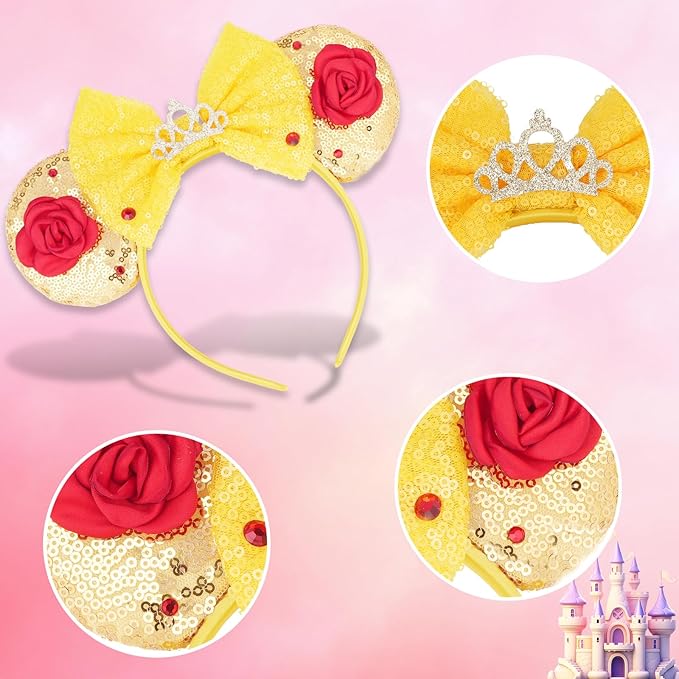 Mouse Ear Headbands,Sparkle Mouse Ears Headband for Women Girls Cartoon Princess Costume Cosplay Decoration(belle)