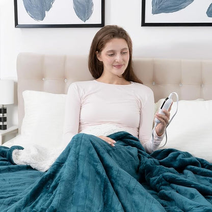 HOW'S MY HOUSE Heated Blanket 62" x 84", Electric Blanket Twin Size with 10 Time Settings & 6 Heating Levels, Over-Heat Protection, Flannel Sherpa Super Cozy with ETL Certification, Blue