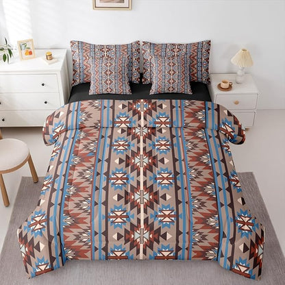 Erosebridal Aztec Bed in A Bag King 7 Pcs Ethnic Tribal Western Comforter Set Retro Southwest Native Bohemian Bedding Sets Exotic Nordic Style Sheet Set with Comforter Vintage Room Decor