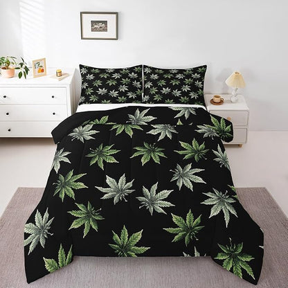 Erosebridal Green Leaves Comforter Set Full, Leaves Bedding for Kids Teens Adult,Tropical Botanical Down Comforter,Exotic Plant Bedding Comforter Sets,Luxury Soft