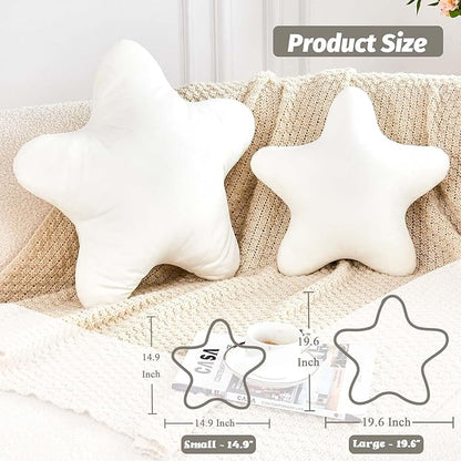 White Star Throw Pillow, Cute Star Pillow Room Decor, Soft 19.6" Star Shaped Decorative Throw Pillow for Bedroom, Star Plush Floor Cushions Pillows