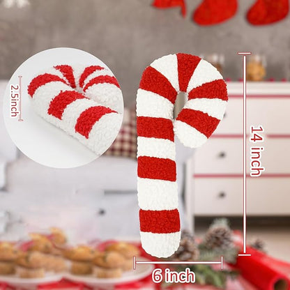 Christmas Candy Cane Pillow Red and White Plush Decorative Throw Pillow Soft Fabric Peppermint Shaped Cushion for Holiday Sofa Bedroom Christmas Decor (Cane)