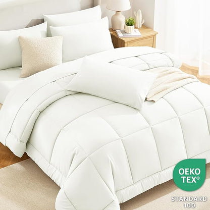 CozyLux King Size Comforter Set Ivory - 7 Pieces Bed in a Bag, Cream Off White Comforter King Size, Bedding Sets with All Season Quilted Comforter, Flat Sheet, Fitted Sheet, Pillowcases