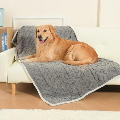 BEAUTYZOO Waterproof Dog Blankets for Medium Large Dogs Washable- Reversable Dog Blanket for Furniture, Sofa, Couch, Crate, Car- Soft Sherpa Dog Throw Plush Pet Bed Blanket Cat Puppy, 32"x40" Grey
