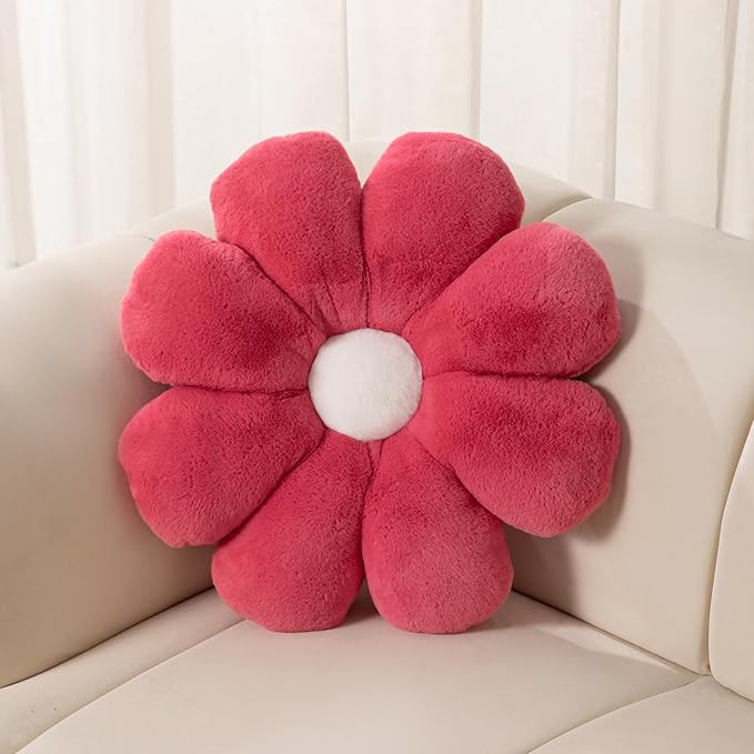FIONOUT Flower Pillow, 17.7 Inch Rose Red Throw Pillows, Daisy Decorative Throw Pillows, Flower Shaped Pillow Floor Cushions for Reading and Room Dector