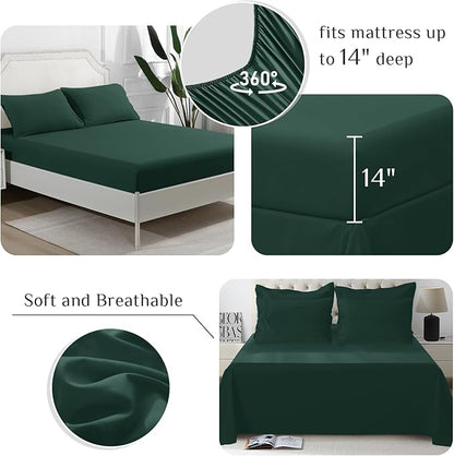 JOLLYVOGUE Full Comforter Set, Ultra-Soft Bed in a Bag Full Size 7 Pieces, Oeko-TEX Certified Bedding Set with Down Alternative Comforter, Sheets, Pillowcases & Shams, Emerald Green