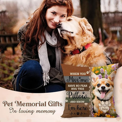 Q-Leo Personalized Pet Photo Pillow (Insert Included), Sympathy Gifts for Loss of Dog, Square Memorial Pillow