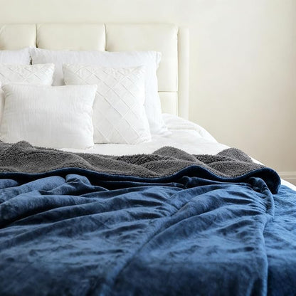 Genteele Sherpa Throw Blanket Super Soft Reversible Ultra Luxurious Plush Blanket, 60 x 70 inches, Navy/Gray