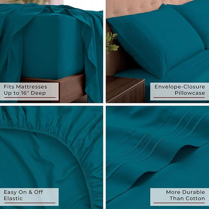 Mellanni King Sheets Set - 4 PC Iconic Collection Bedding - Hotel Luxury, Extra Soft, Cooling Bed Sheets - Wrinkle, Fade, Stain Resistant (King, Teal)
