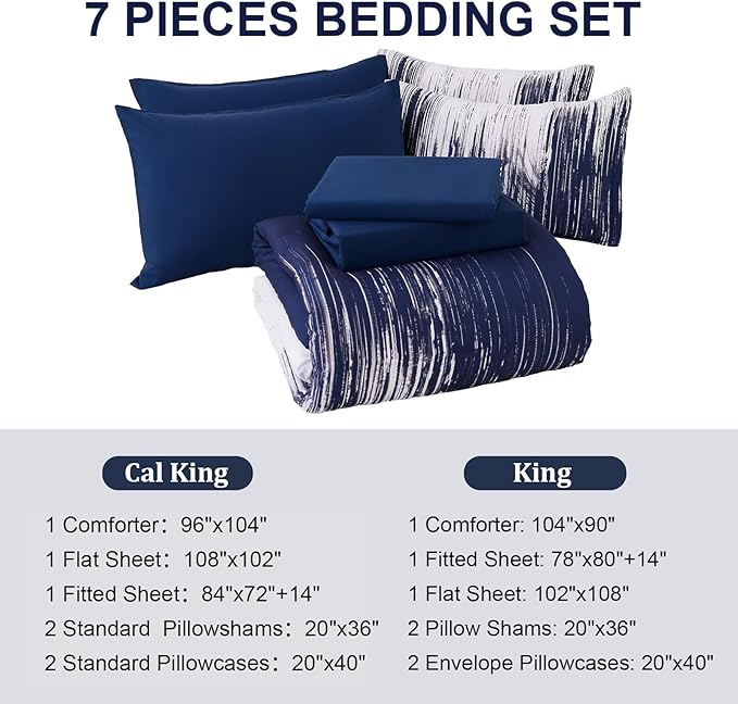 Dinjoy Ombre Blue Comforter Set Cal King Size Gradient Navy Blue White Boho Bedding Set