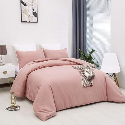Pureant Blush Pink Comforter Set Full Solid Color Bedding Comforter Sets Cotton Bedding for Women Girls Bean Pink Comforter Soft Solid Light Pink Full Blanket Quilts Muave Full Size Comforter