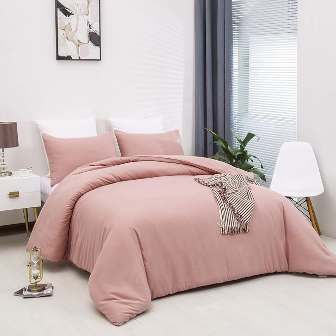 Wellboo Blush Pink Comforter Set Full Size Bean Pink Bedding Comforter Sets for Women Girls Solid Pink Quilts Soft Modern Dusty Red Bed Blankets Light Pink Warm Minimalist Bedding with 2 Pillowcases