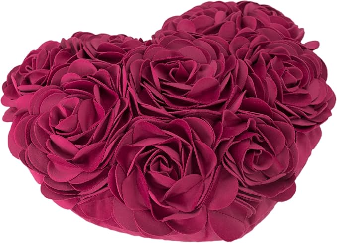 JWH Valentine's Day Throw Pillow Covers Decorative Flower Accent Pillow Cases Heart Shaped Cushion for Couch Living Room Bed Chair 14 x 16 Inches Rose Red