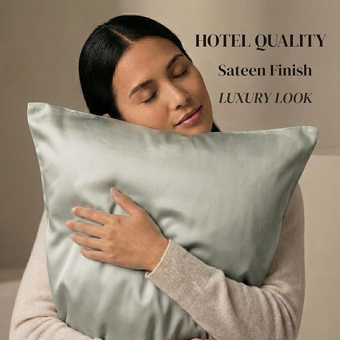Beckham Hotel Collection 100% Cotton Pillow Cases King Size Set of 2, 500TC, Luxury Sateen Pillowcases, Open End, Breathable, Moisture-Wicking, Aqua Gray