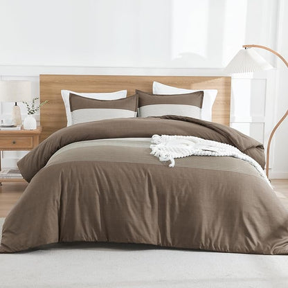 Litanika Comforter Set Twin/Twin XL Coffee - 2 Pieces Lightweight Colorblock Stripe Fluffy Bedding Comforter Sets, All Season Bed Set