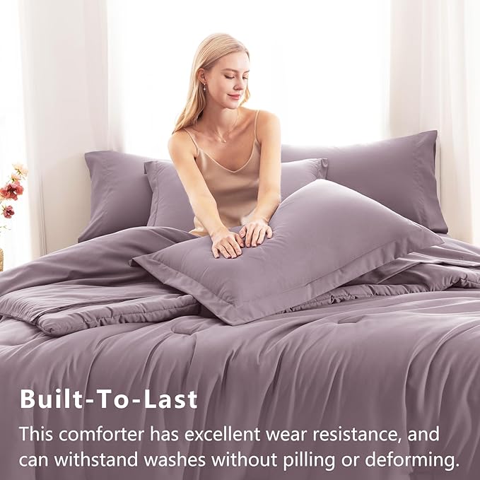 CozyLux King Size Comforter Set Dusty Purple, 7 Pieces Bed in a Bag King Comforter Set with Sheets, Bedding Set with Down Alternative Comforter, Fitted Sheet, Flat Sheet, Pillow Shams and Pillowcases