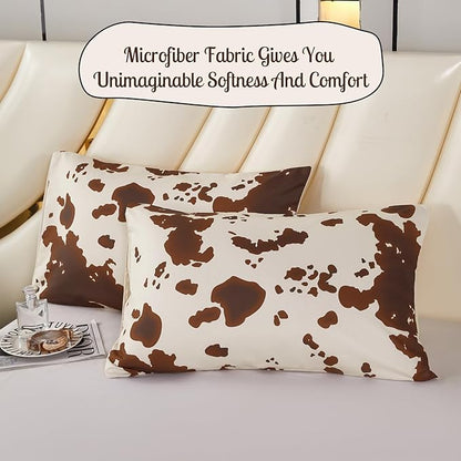 PERFEMET Cow Print Full Size Bedding Comforter Sets - 3 Pieces Brown and Beige Kids Comforter, Farmhouse Western Style Bed Set for Kids Teens Boys Girls (Beige,Full)
