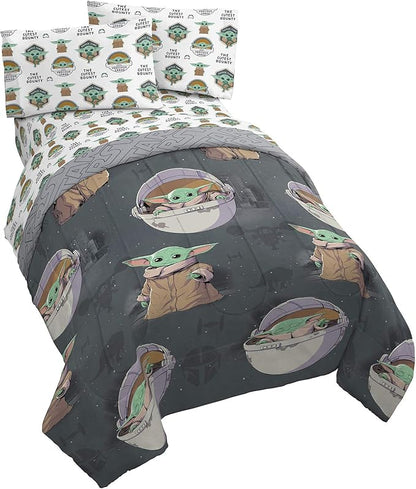 Jay Franco Star Wars The Mandalorian The Child 5 Piece Full Bed Set - Includes Reversible Comforter & Sheet Set - Bedding Features Baby Yoda - Super Soft Fade Resistant Microfiber