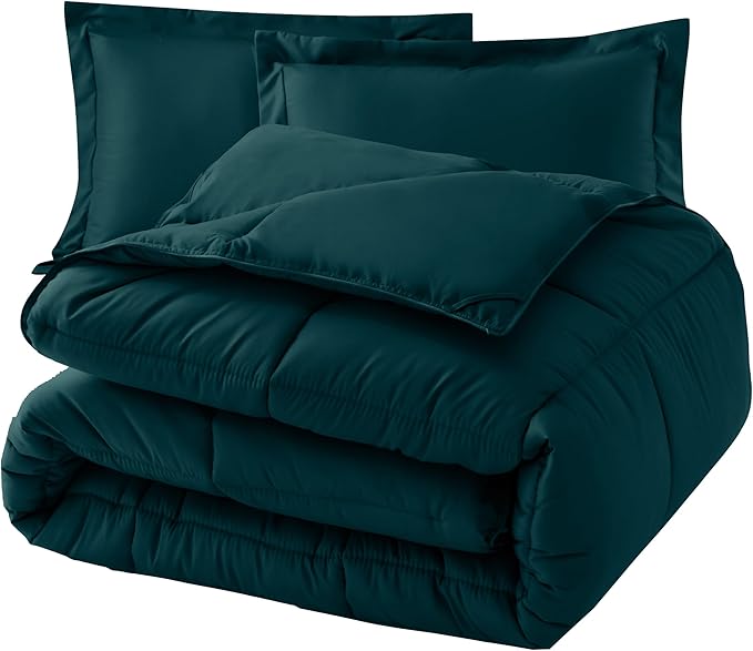 Elegant Comfort 3-Piece Box Stitched Down Alternative Comforter with Shams - Ultra Soft for All Season Duvet Insert with Corner Tabs, Plush Cozy 3PC Comforter Set, California King, Marine Teal