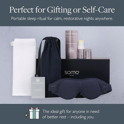 Scentered x SOMO Luxury Blackout 3D Sleep Mask for Side Sleepers & Sleep Well Aromatherapy Balm - Acupressure Eye Mask with Eyelash Space, Hypoallergenic - 4-in-1 Sleep Gift Set with Pouch & Wash Bag