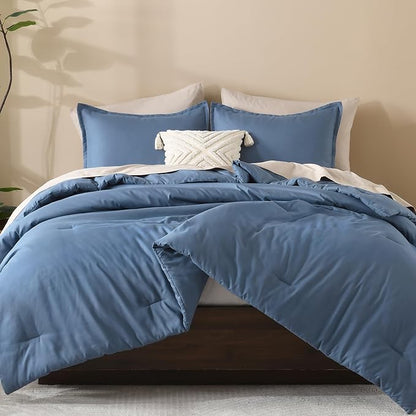 Litanika Haze Blue Comforters Oversized King Size, 3 Pieces Lightweight Solid Bedding Comforter Set, All Season Fluffy Bed Set (120x98In Comforter & 2 Pillowcases)